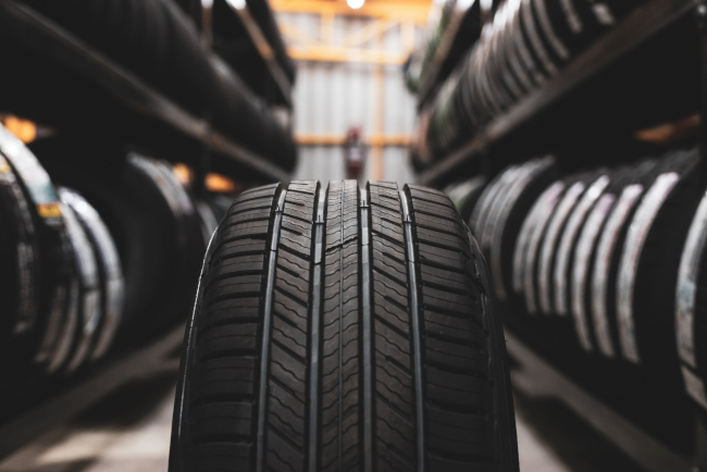 Close up view of high performance vehicle tire tread profile